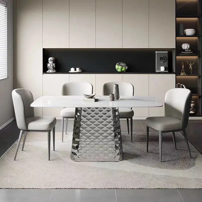 

hu-Modern Scandinavian Dining Table Ceramic Stone Metal Leg Dining Room Home Furniture Marble Dining Table Set 8 Seater#