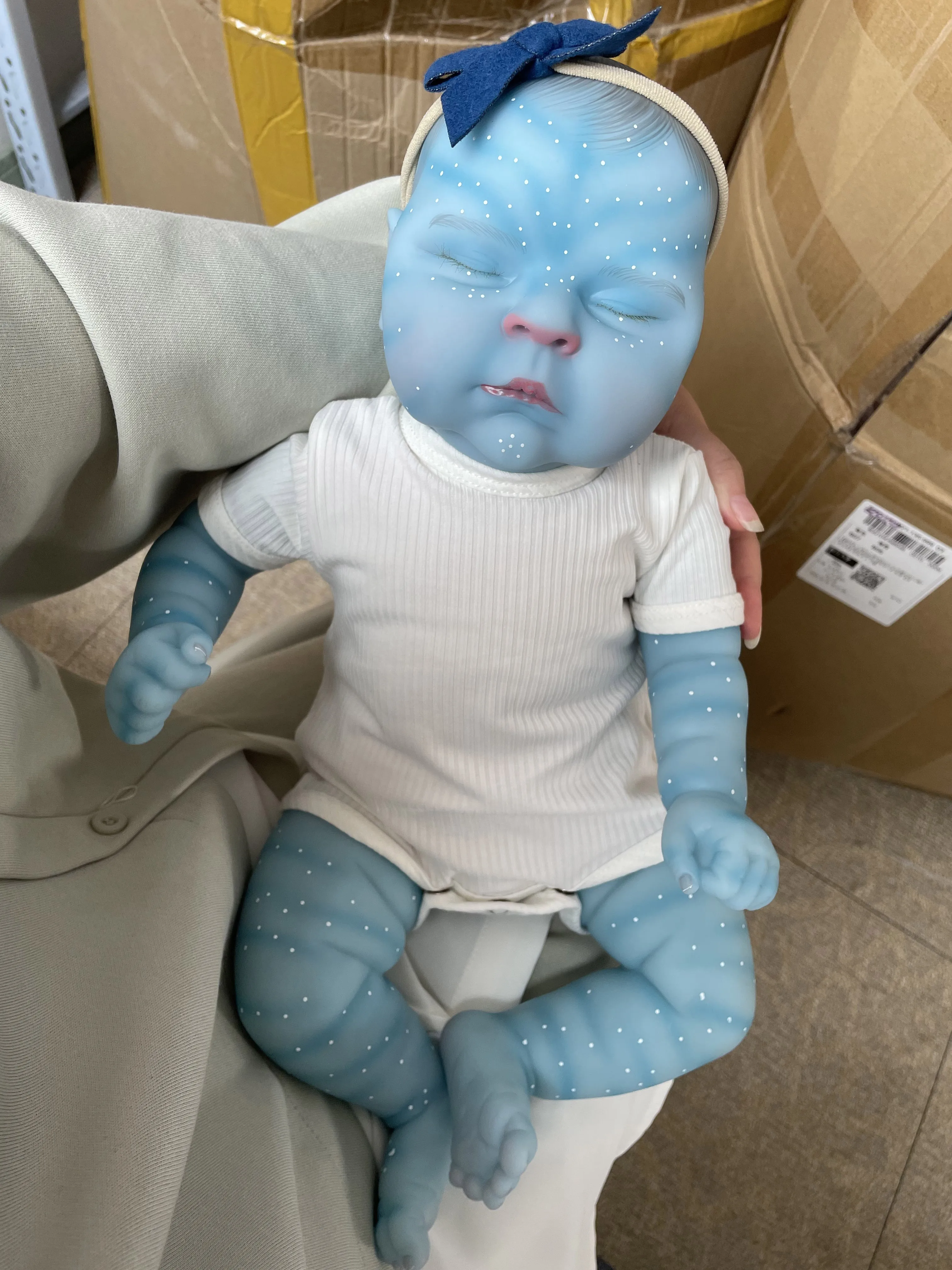 

19inch Peaches Blue skin Soft Cloth Body Lifelike Reborn Doll Hand Made hHigh Quality Detailed Painting Small Doll Cute Baby