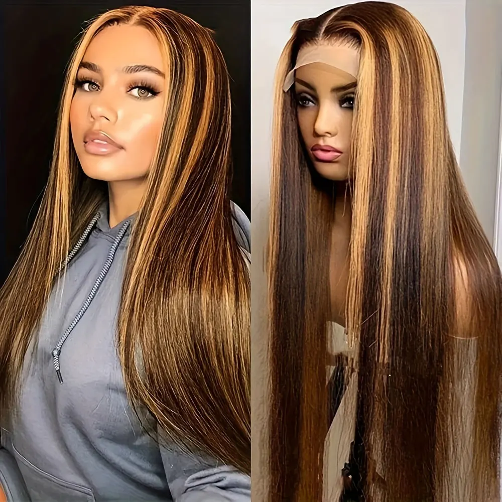 تسليط الضوء على أومبير P4/27 باروكة من شعر طبيعي الدانتيل قبل Plucked13x4 مستقيم HD الدانتيل الشفاف الجبهة باروكة من شعر طبيعي 34 بوصة 200% الكثافة