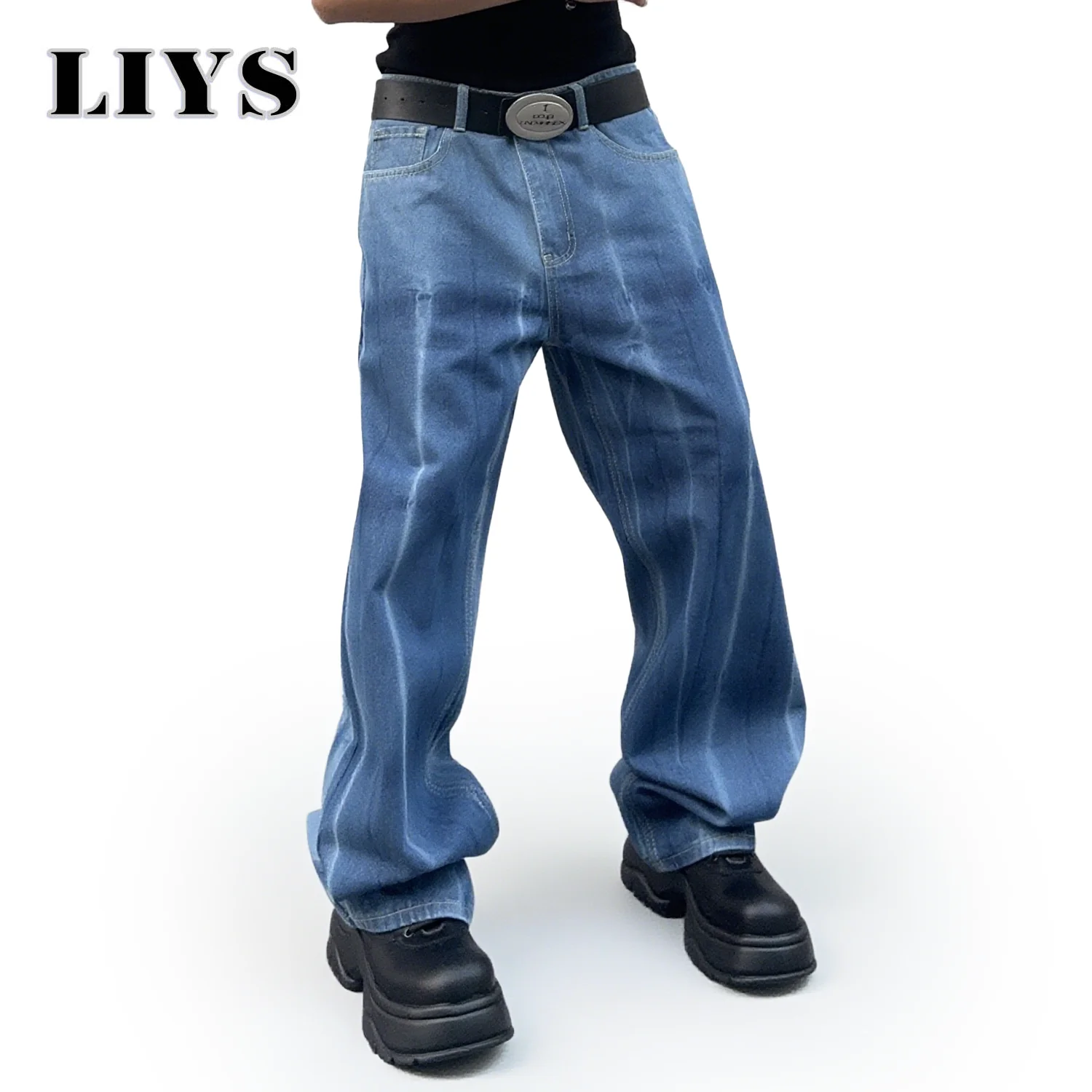 

Young Men's Casual Loose Jeans Street Printed Striped Men Sports Jeans Autumn Denim Wide Leg Pants Loose Pants Skateboard Pants