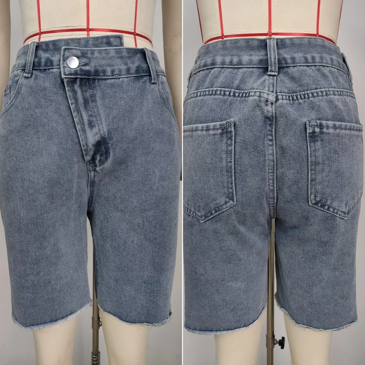 

Straight Denims Women Jeans Mid Waist Pockets Washed Distressed Pants Streetwear 2025 Vintage Basics Knee Length Trousers