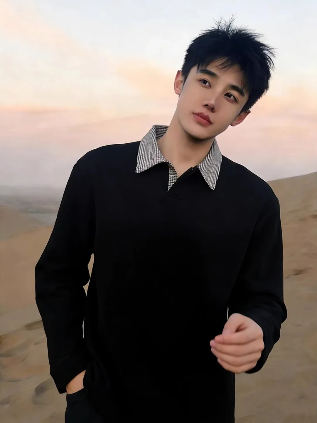 Sudadera con capucha de manga larga a cuadros Bla para hombre, estilo Old Money, para primavera y otoño, de tejido grueso, con cuello Ocean Bird, ideal como prenda interior o base.