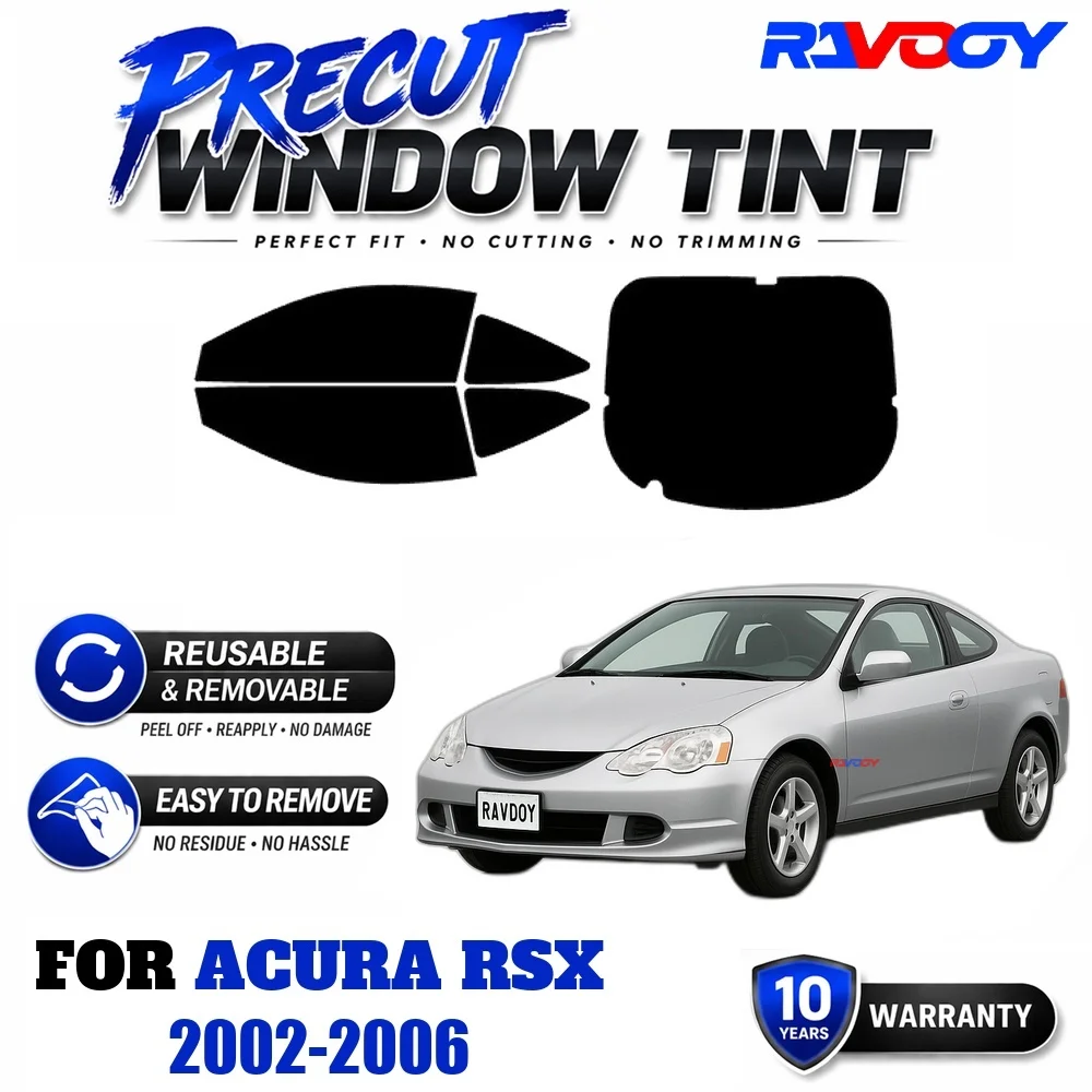 RAVOOY Precut Window Tint, Reusable Removable EPU Film, Custom Fit for Acura RSX 2002-2006, UV Heat Protection