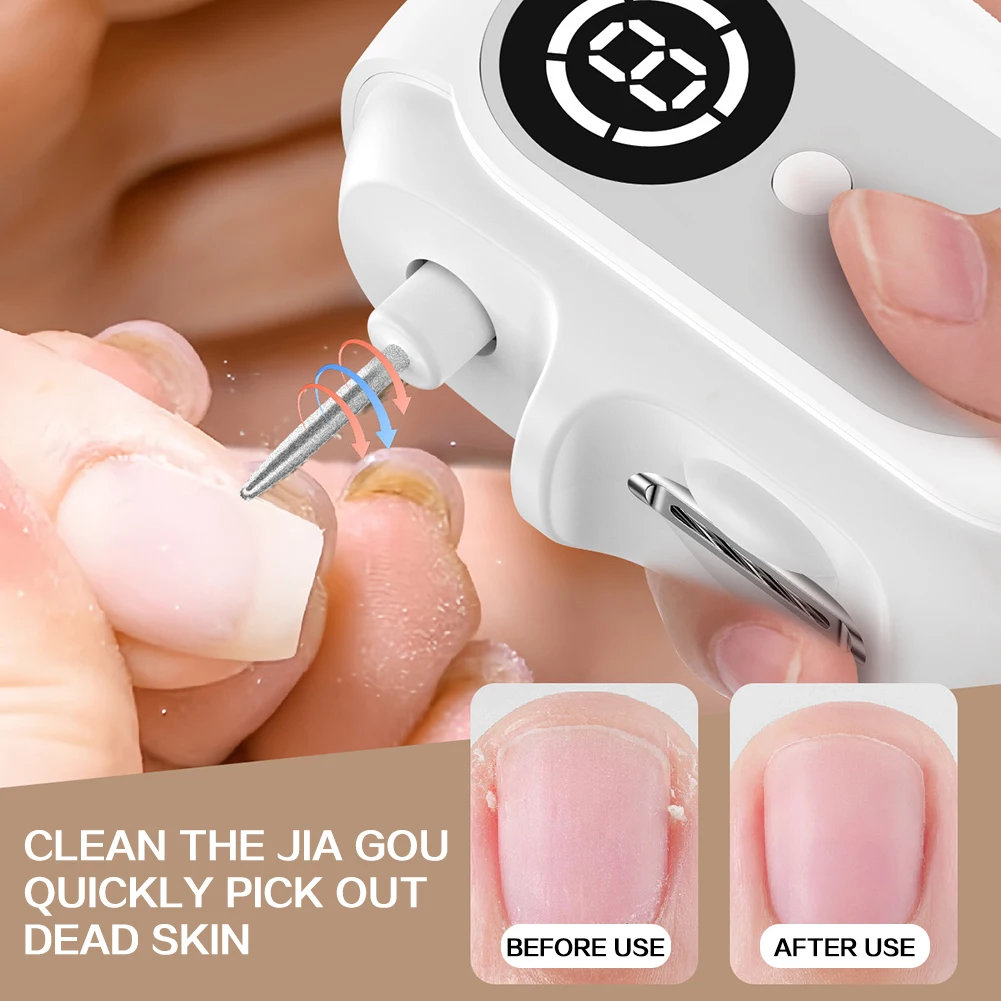 Electric Nail Clippers 4 in 1 Automatic Nail Trimmer Polisher with LED Light Nail Storage Box USB Rechargeable Electric Nail Gri