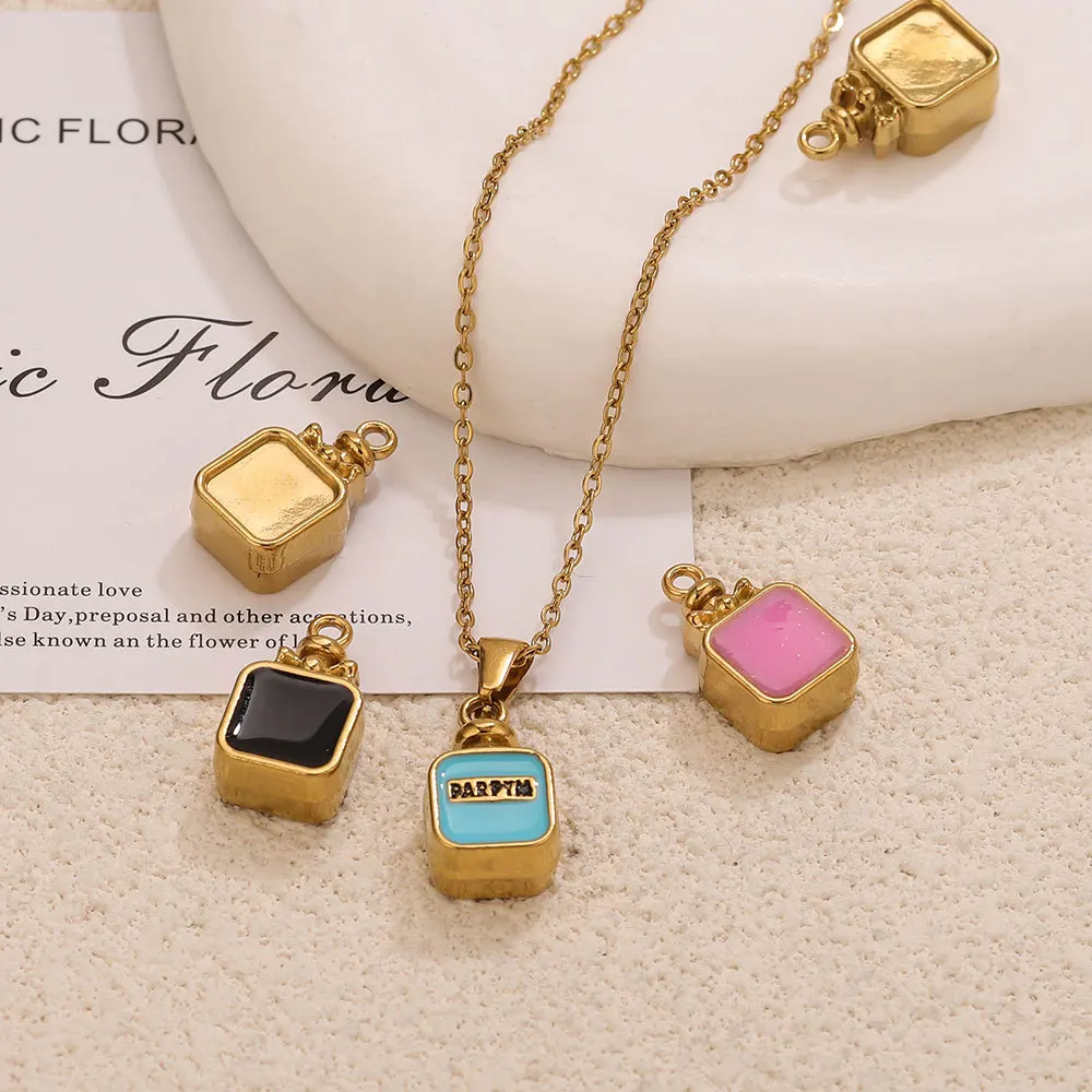 

5 stainless steel square perfume bottles, dripping pendants, DIY color gold-plated storage, small square box jewelry accessories