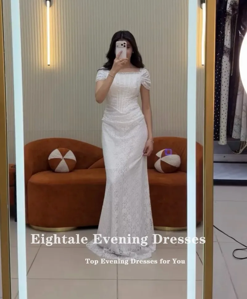 Eightale Arabic Wedding Dress Customized Bridal Gown Cap Sleeves Lace Mermaid Muslim Bride Party Dress Vestido De Novia