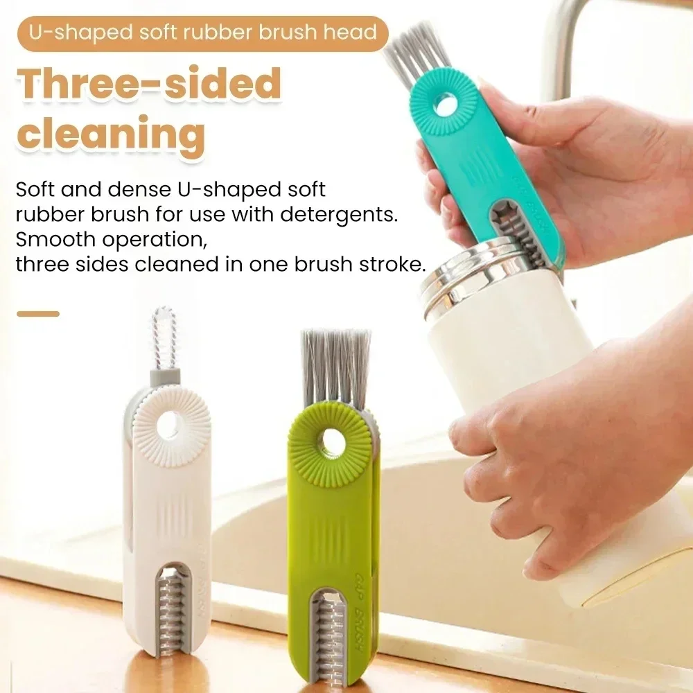 Mini Cleaning Brush Kitchen Cleaning Tools 3 in 1 Crevice Cleaning Brush Bottle Crevice Cleaning Brush Cup Silicone Bottle