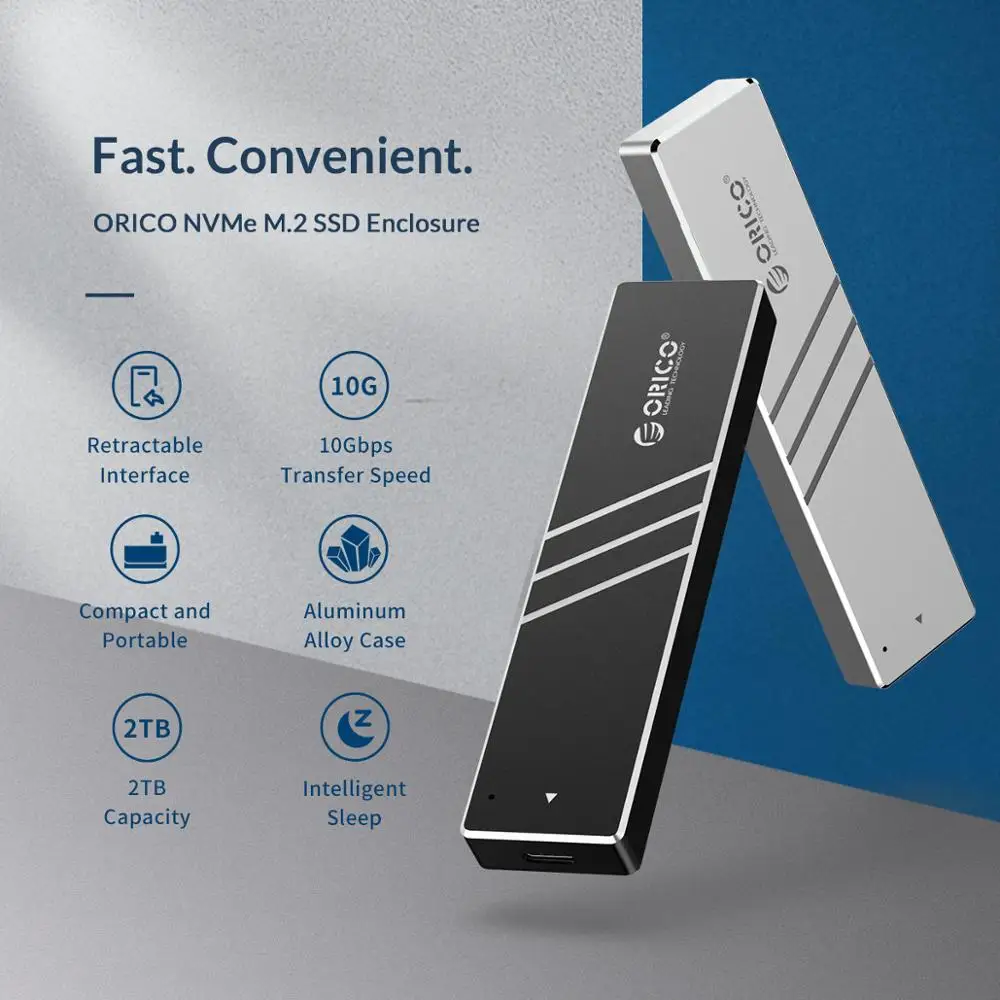 ORICO 10Gbps M2 NVMe SSD Case With Retractable Interface Type C USB3.1 UASP M.2 USB NVME Enclosure Aluminum Hard Drive Disk Box