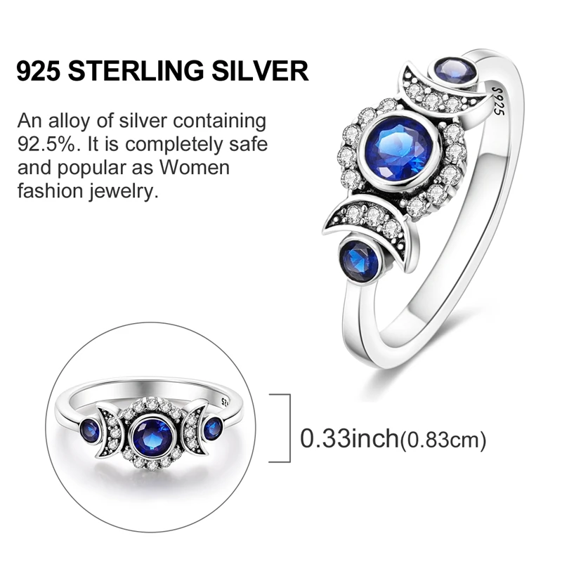 Original-Ring aus 925er-Sterlingsilber mit funkelndem mondblauem Edelstein für Damen und Mädchen, Schmuck, Geburtstag, Jahrestag, Geschenke