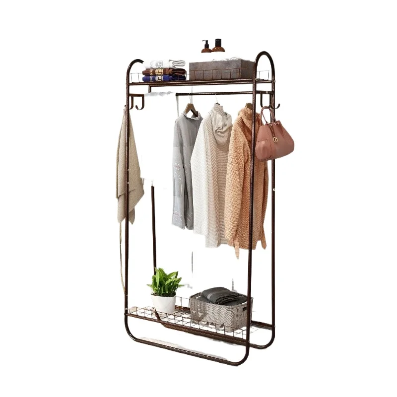Nordic simplicity, floor-to-ceiling wrought iron coat rack, multi-functional indoor hanger, double-layer storage