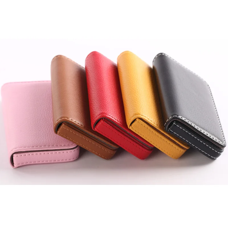 1pc PU Leather Business Card Holder With Magnetic Buckle Slim Pocket Name Card Holder Large Capacity Portable Credit Card Case