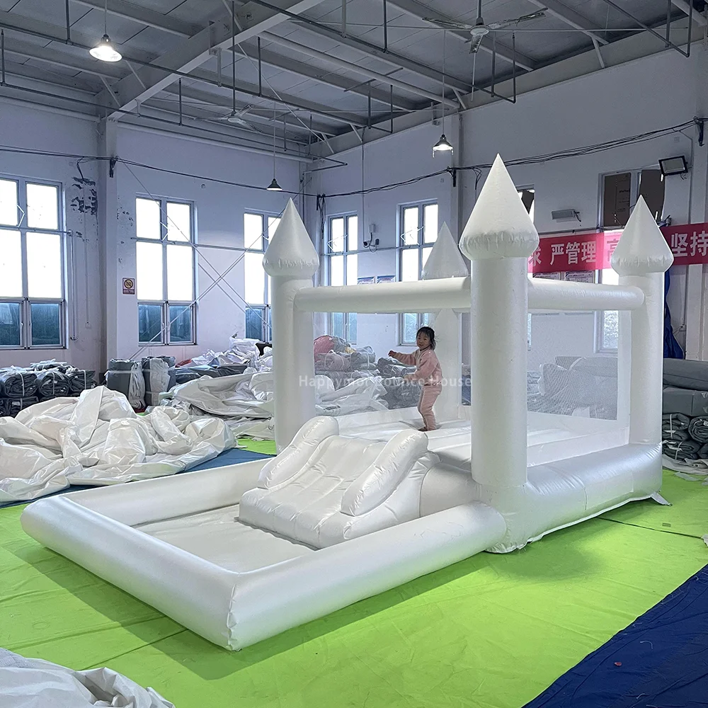 

White Bounce House With Ball Pit And Slide Jump House Inflatable With Water Pool For Kids Backyard Inflatable Bouncing Castle