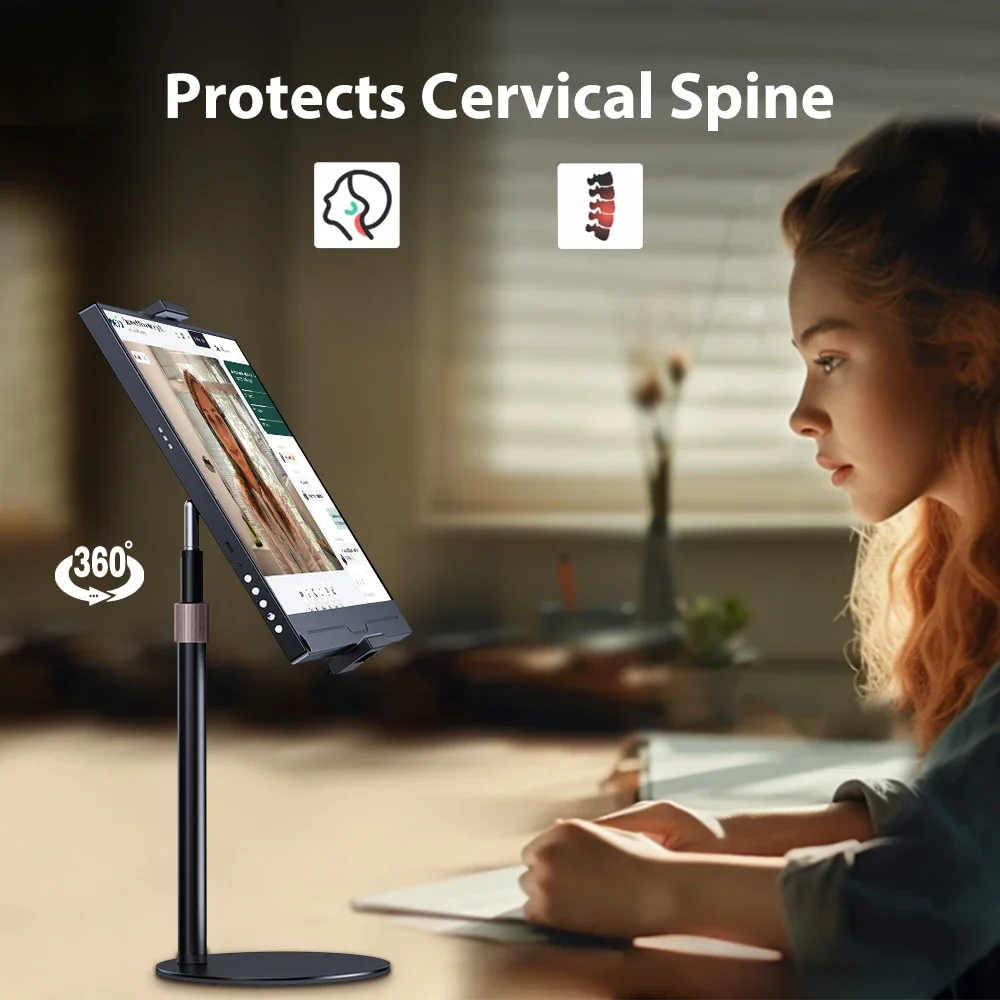 Drehbarer tragbarer Tablet-Monitorständer, höhenverstellbar, VESA-Monitor-Tablet-Halterung, freistehend, flache Tischhalterung für Geräte bis zu 17,3 Zoll. – Detail 6