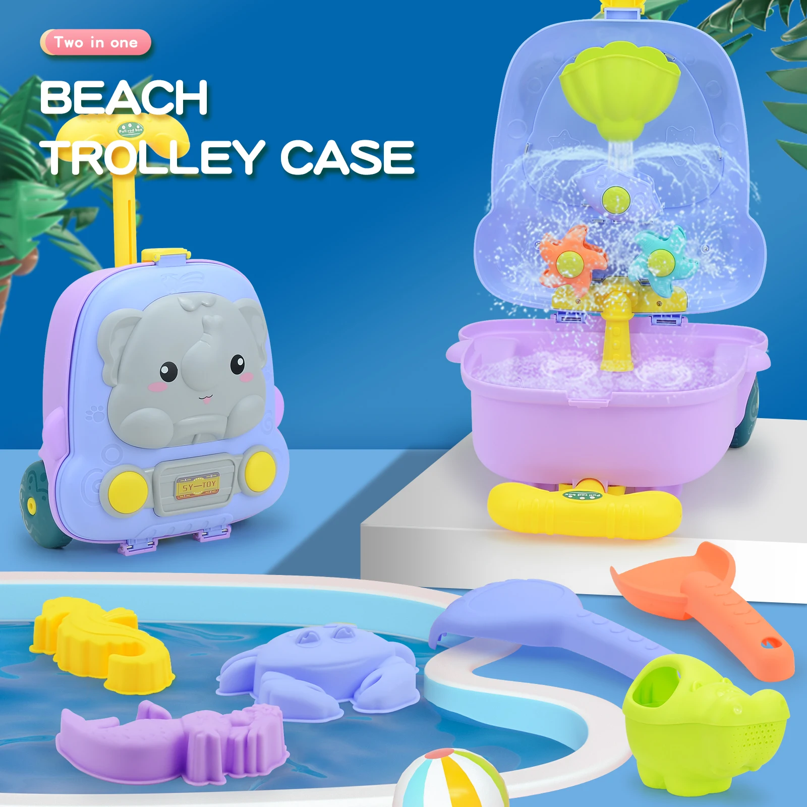 Toddler Beach Toys for Kids ,8 Piece Sand Toys Including , Watering Can, Rake, Shovel, 4 Sand Molds,Outdoor Indoor Play Gift