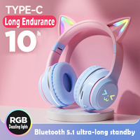 RGB Glow Portable Headphones Blutooth Controllable Light Cat Ear Noise Reduction Wireless Headphone Bluetooth Earphones Pc Gamer