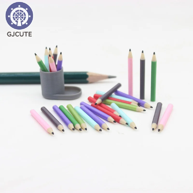 ドールハウス用おもちゃのミニチュアペンホルダーと色鉛筆セット。 1:12 スケールごっこ遊び人形家の装飾文具