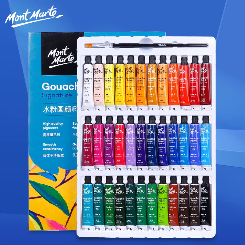 Mont Marte Gouache Paint Set 12/18/24 Colors 6ml/12ml Tubes Non-Toxic Watercolor Paint For Canvas Student Exam Art Supplies