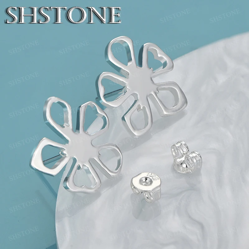 America 925 Sterling Silver Flower Snowflake Stud Earrings Charm Luxury Jewelry For Women Bridal Wedding Engagement Party Gift