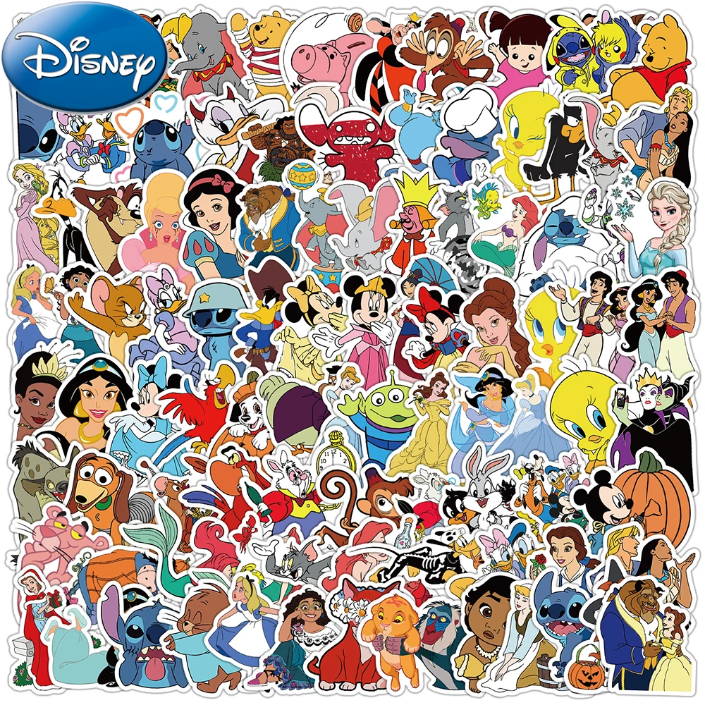 

10/30/50/100Pcs Cute Disney Mix Mickey Mouse Stitch Princess Cartoon Stickers Aesthetic Decals Guitar Fridge Phone Anime Sticker