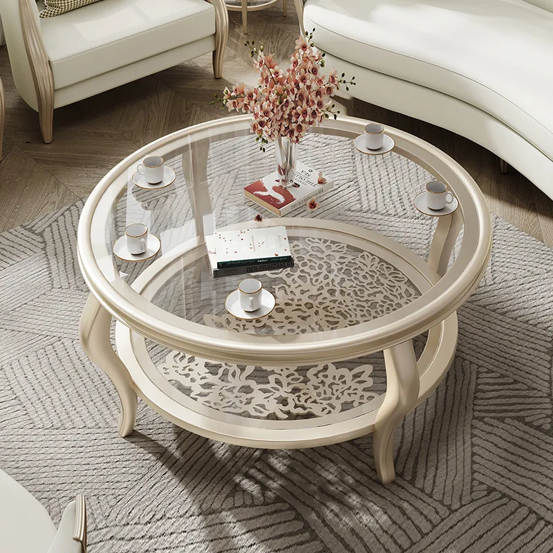 DSA light luxury coffee table simple small apartment creative tempered glass round coffee table sofa combination home