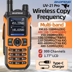 Baofeng UV-21 PRO Walkie Talkie Long Range Wireless Copy Frequency Type-C Charger Tri band Powerful Waterproof V2 Two Way Radio