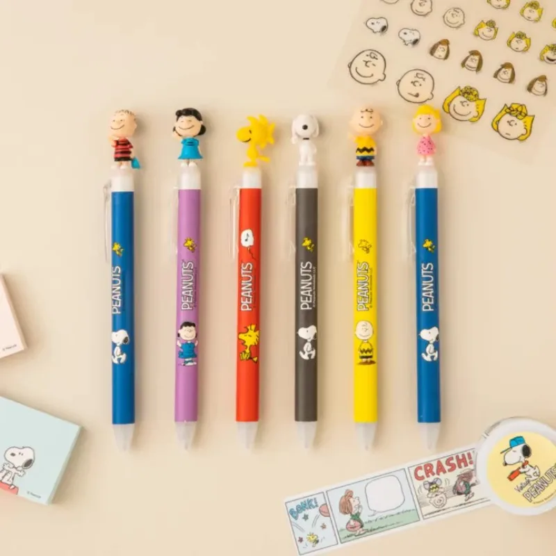 New Snoopy anime character cartoon cute black ballpoint pen Kawaii push-type high-value sex pen exam quick-drying pen stationery