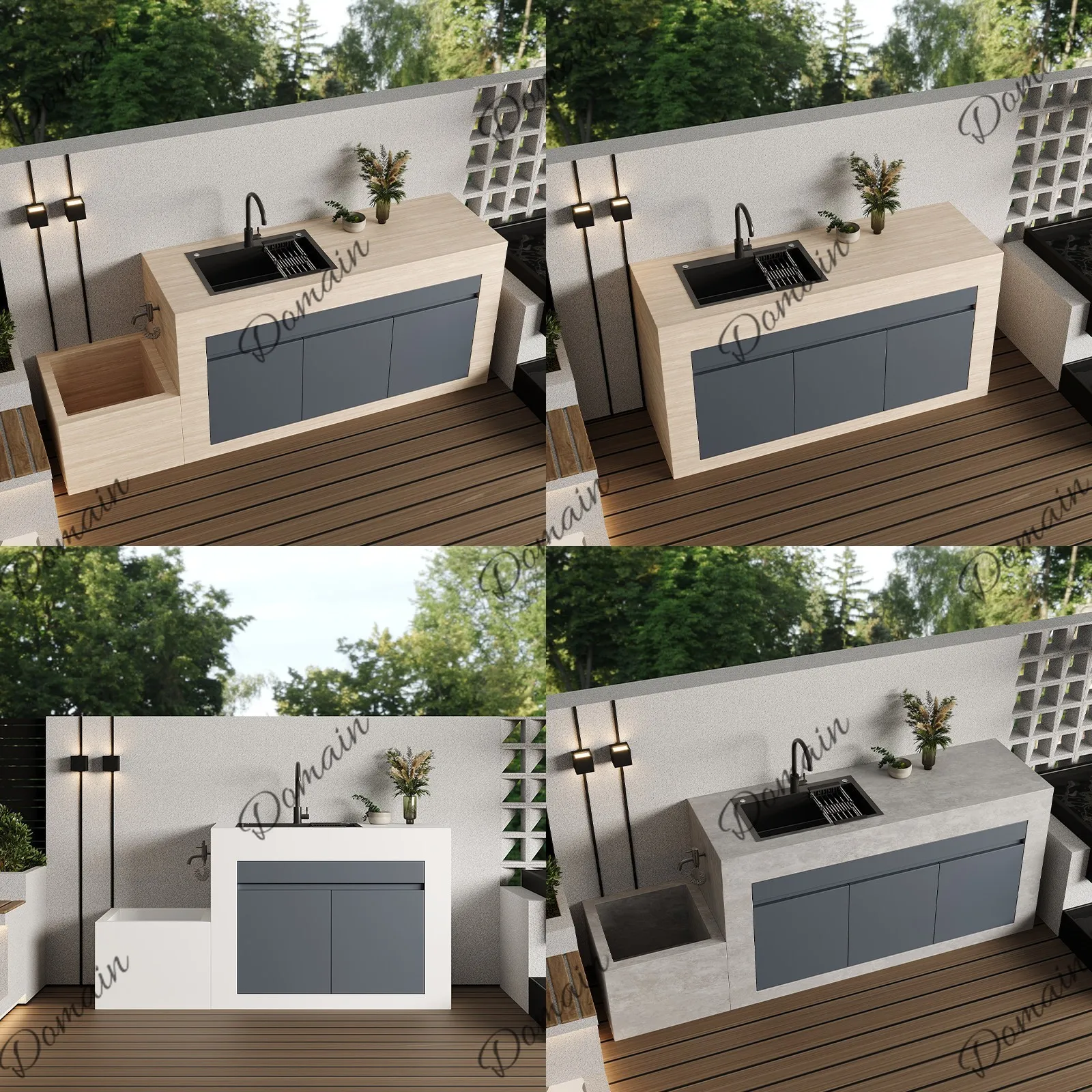 Outdoor Patio Washbasin Mop Pool Integrated Basin Custom Villa Stone Column Island Workstation