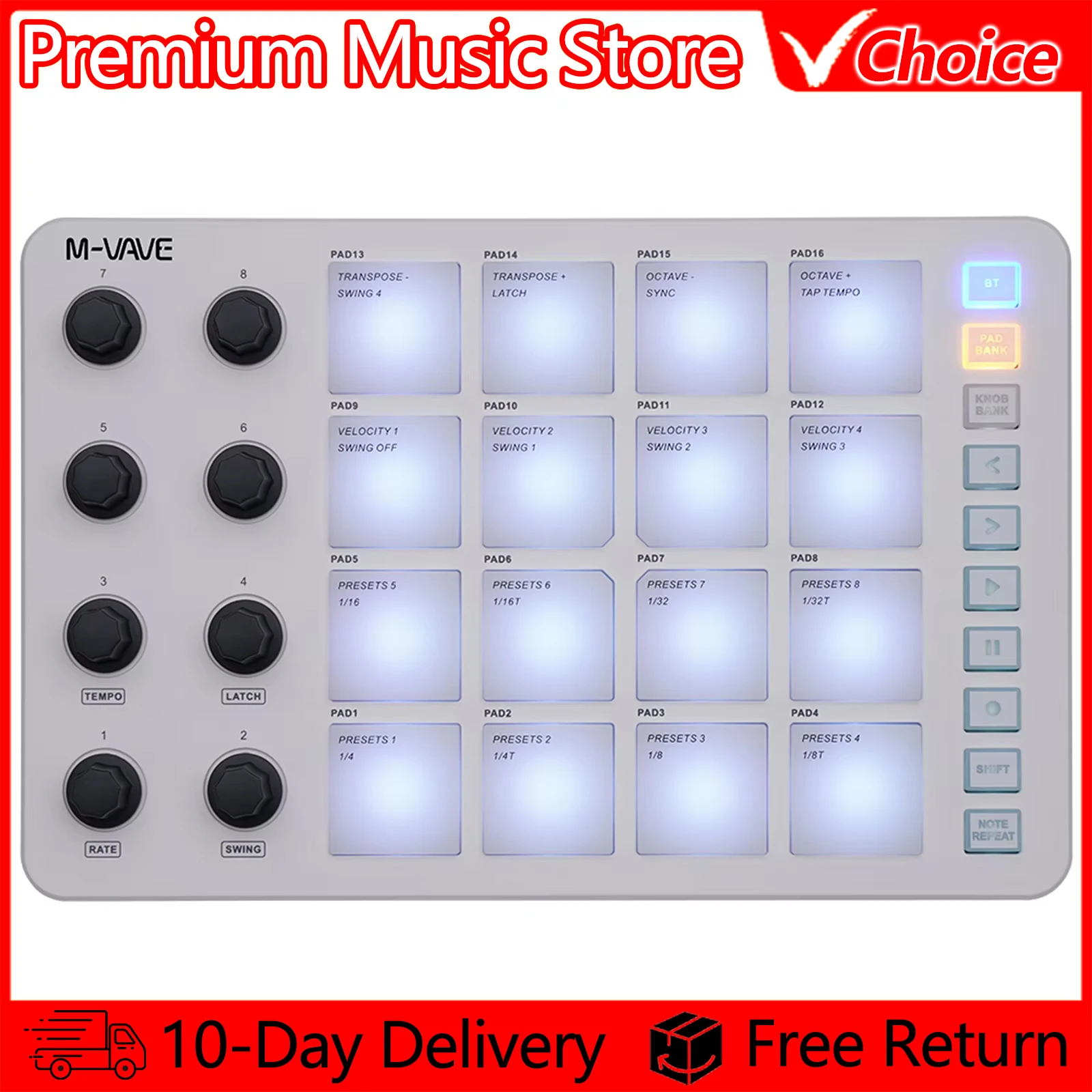 Midi Controller Pad - M-VAVE Wireless Midi Pad Controller SMC-PAD