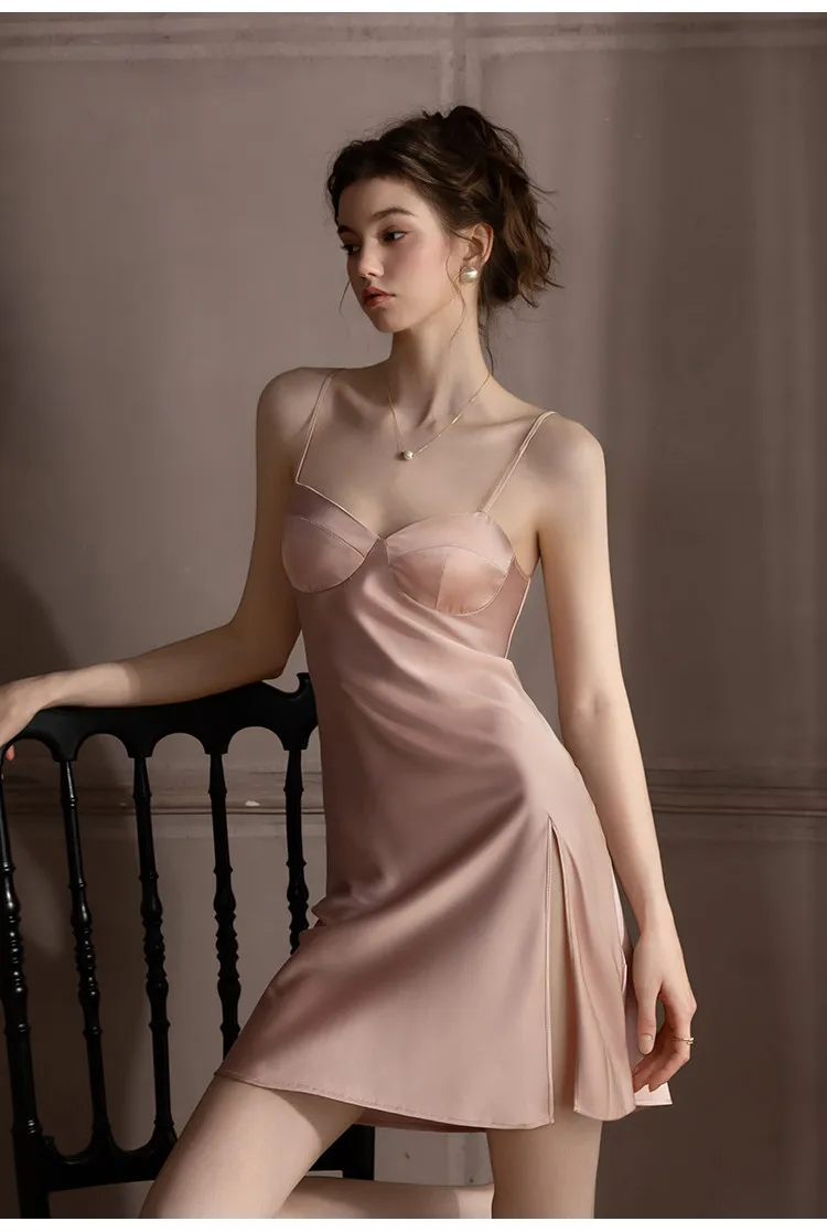 Winsleter-Sexy Suspender Strap Nightgown, Detachable Chest Pads, Women French Flirt Bride Hot Slit Pajamas, 2026 Spring P61741CC
