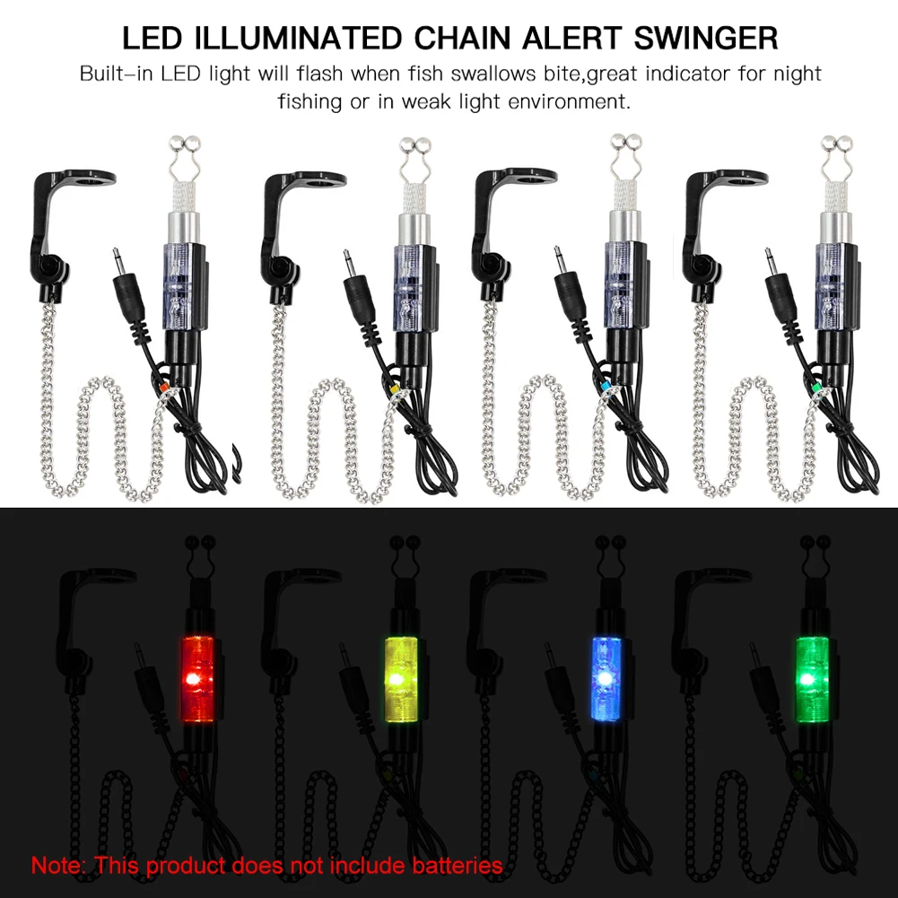 4pcs Fishing Bite Indicator Alarms,Carp Fishing LED Illuminated Swingers, Hangers Chain Drop Off Bobbins Fish Finder Accsccories