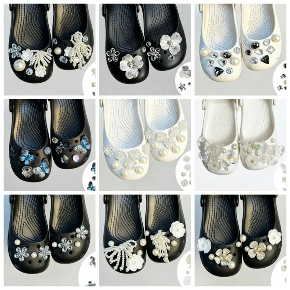 Resin+Rhinestone Shoe Charms Set DIY Detachable Clog Charms Butterfly Bow Flower Style Ballet Shoe Charms Perforated Shoes