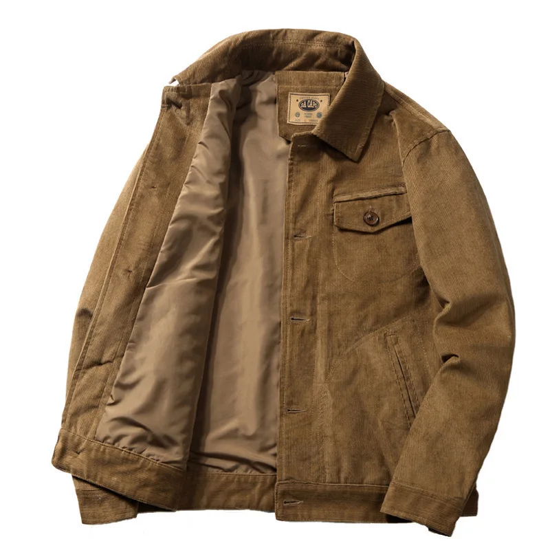 High Quality Men\'s Corduroy Jackets 4XL Oversized Outerwear Solid Retro Harajuku Casual Jacket Coat Men Clothing Coats