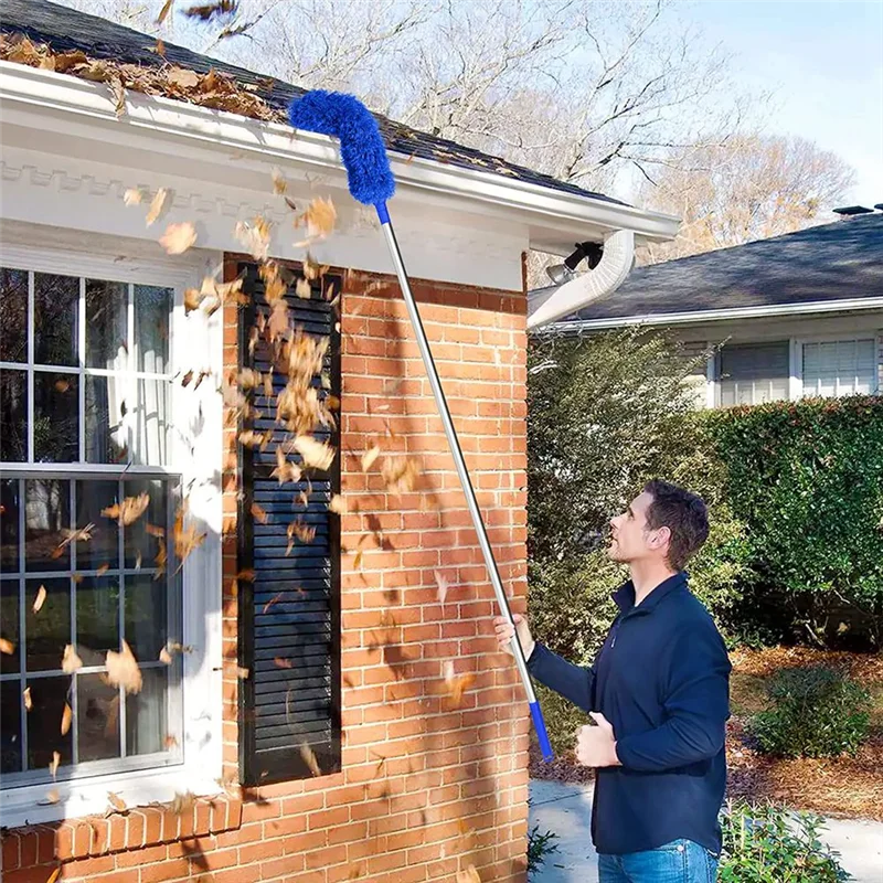 ABZL Gutter Cleaning Brush Roofing Tool with Telescopic Extendable Pole 8.2Ft Guard Cleaner Tool Easy Remove Leave, blue