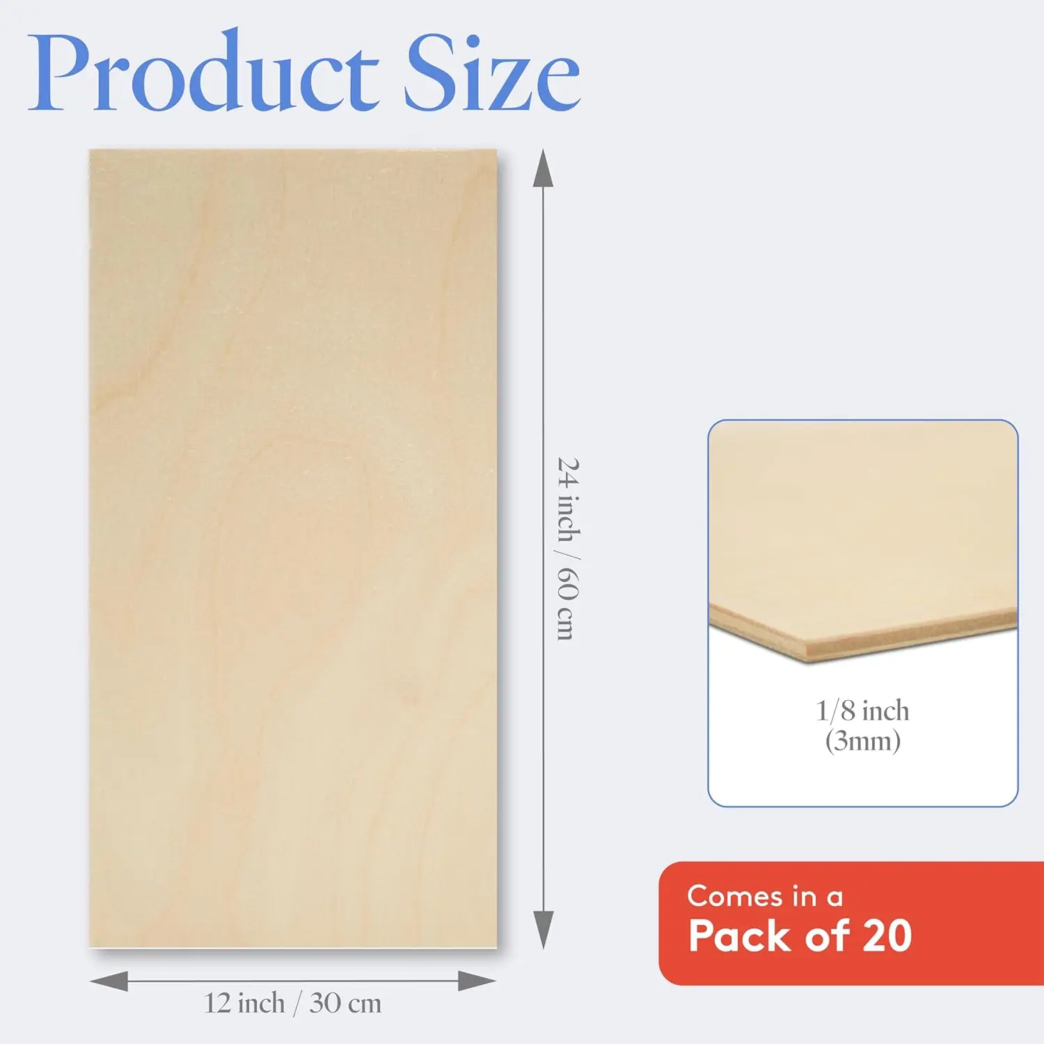 

3 mm Baltic Birch Plywood 1/8 x 12 x 24 Inch, Box of 20 B/BB Grade Craft Wood, Stronger Than Basswood Sheets