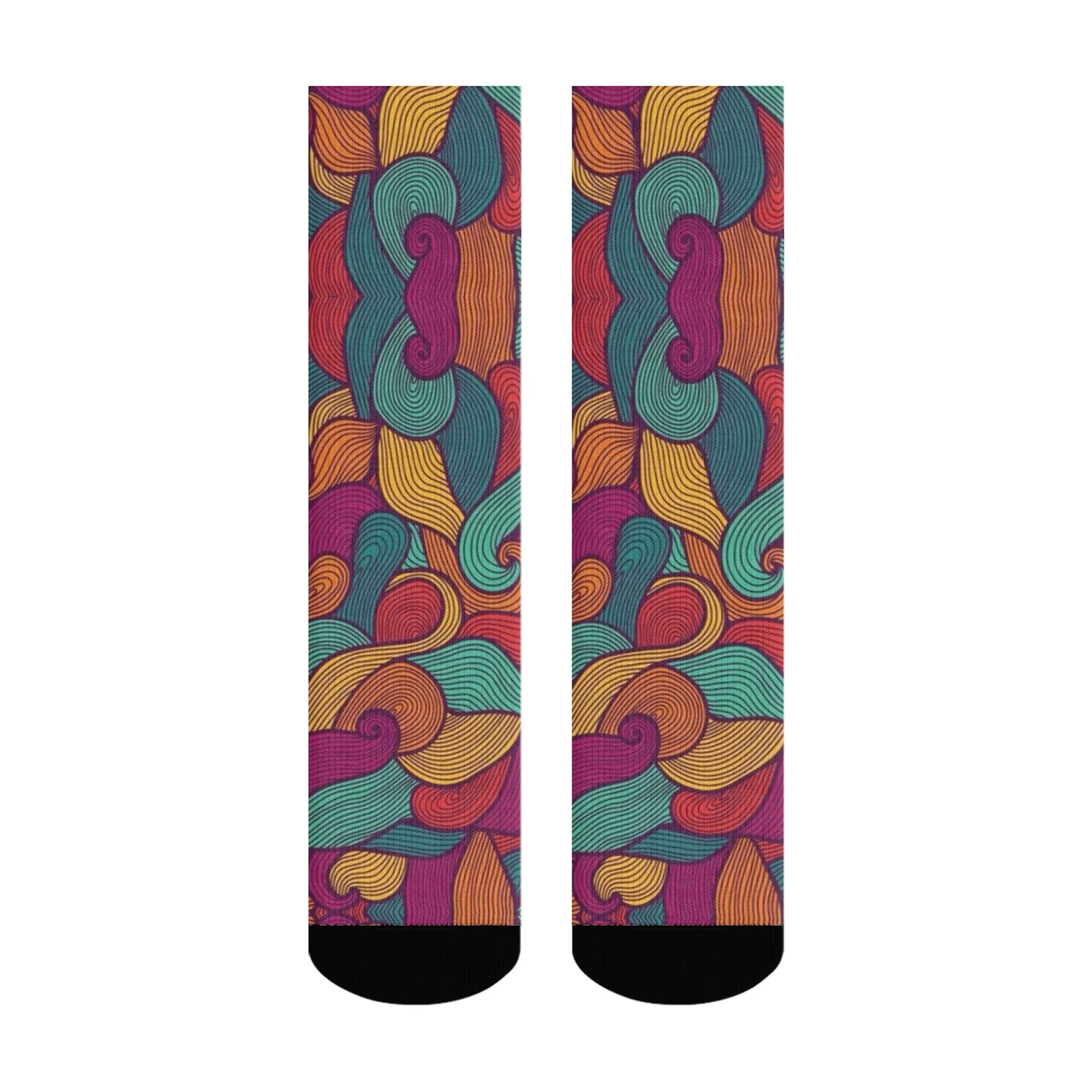 Boho colorido onda tripulação meias vibrante arte abstrata elegante essencial para grátis spirited looks festival roupas e moda eclética