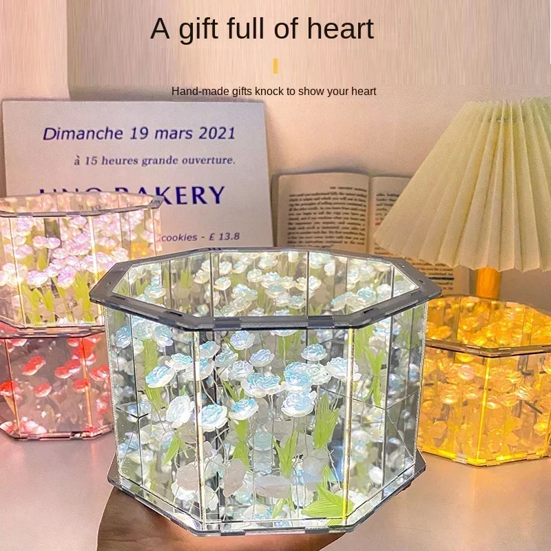 1pc DIY Creative Tulip Flower Sea Cube Octagon Small Night Lamp Material Package for Girlfriend Couple Girlfriends