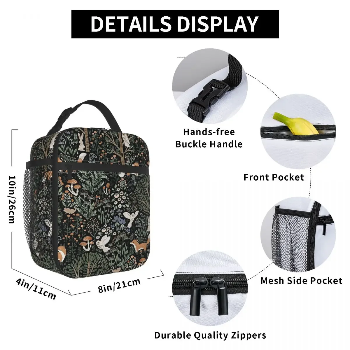 Cute Fox And Forest Pattern Insulated Lunch Bag for Kids School Cooler Thermal Food Box Tote Portable Lunch Boxes Container