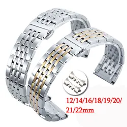 Curved End Watch Band 12mm 14mm 16mm 18mm 19mm 20mm 21mm 22mm Solid Stainless Steel Wrist Belt Straps Butterfly Buckle Accessoy