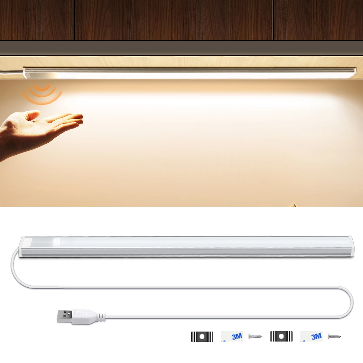 Hand Sweep Light Bar New Design Motion Sensor is Under the Cover USB LED Light 30cm 40cm 50cm Cabinet Kitchen lamp Lighting