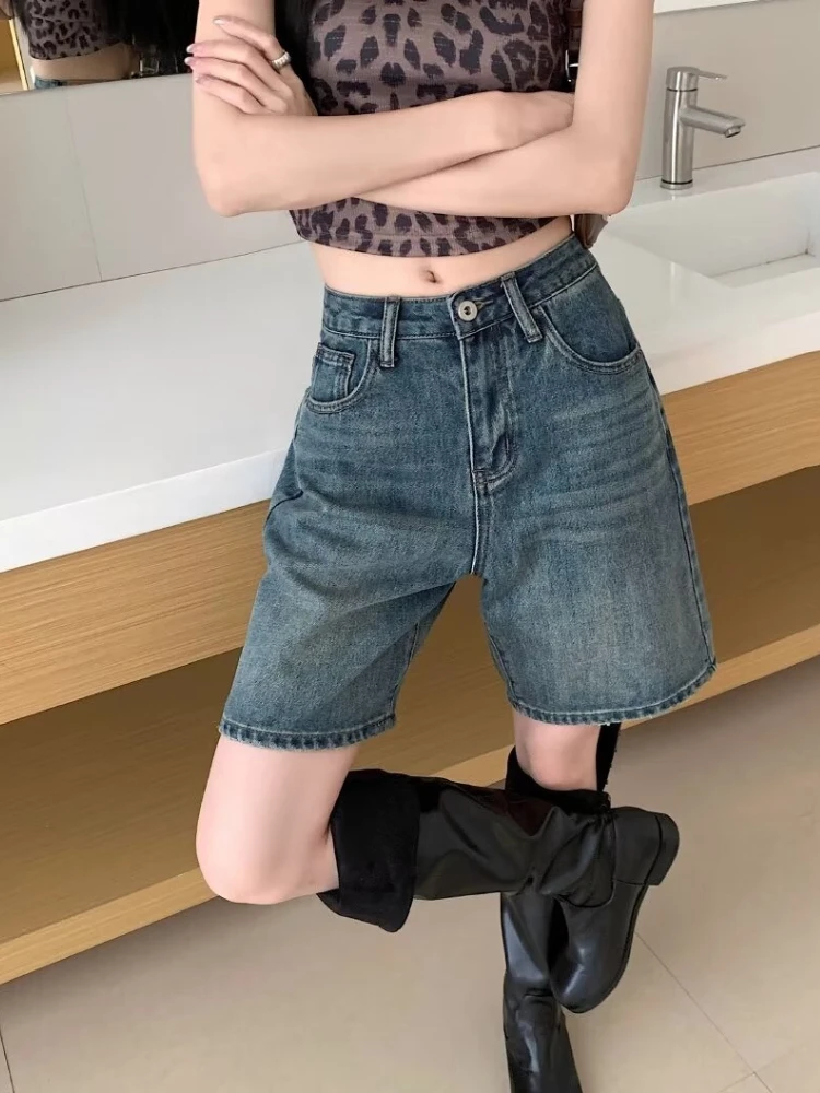 

2026 Summer Jean Shorts Women High Waist Retro Loose Straight Denim Shorts Women Fashion Versatile Leisure Shorts for Women