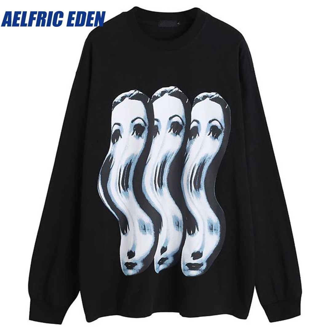 

Aelfric Eden Abstract Graphic Print Oversized Sweatshirts Hip Hop Tshirt Streetwear Harajuku Punk Goth Loose Long Sleeve Shirts