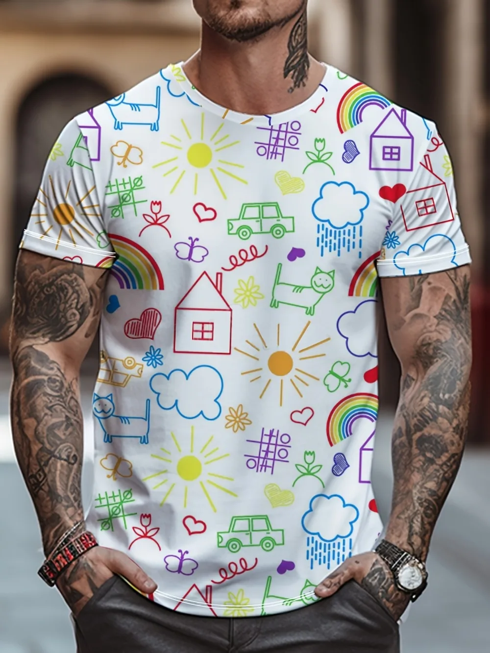 Summer Fun Hand-Drawn Graffiti 3D Print Sport Quick-dry Breatha Men T-Shirt Outdoor Street Leisure Fashion Parent-Child Clothing