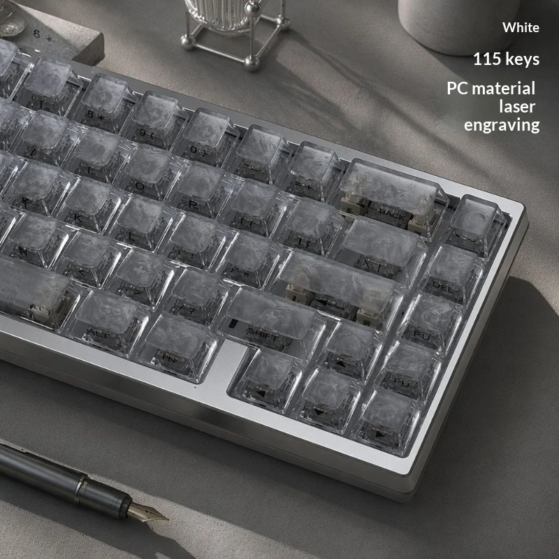 White side engraved top carbon fiber keycap with 115 keys, complete set of original PBT mechanical keyboard