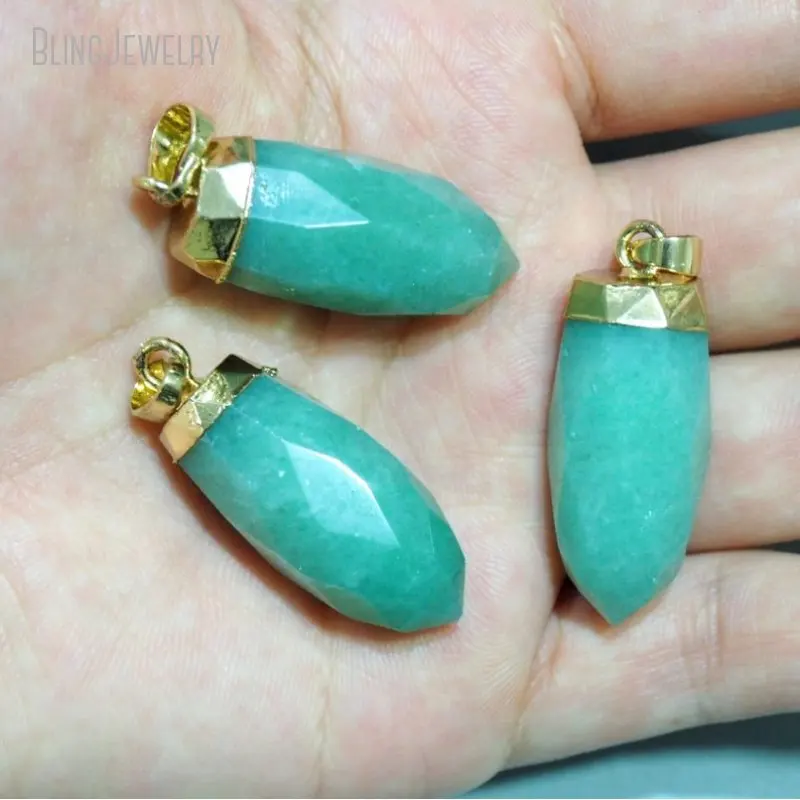 Gunmetal Amazonite K Gold Color Rose Quartz Reiki Crystal Necklace Bullet Pendant Talisman Chakra Jewelry Supply Charm