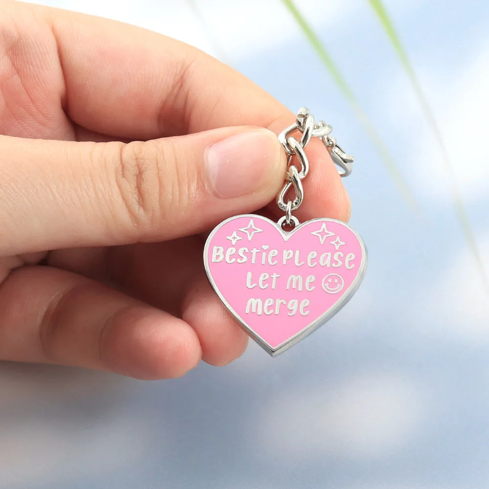 Lustiger Bestie „Bitte lass mich zusammenflossen“ Schlüsselanhänger, Niedlicher Rosa Herz-Schlüsselring, Humorvolles Geschenk für Autofahrerinnen, Kreativer Anhänger für Autoschlüssel und Rucksack – Detail 6
