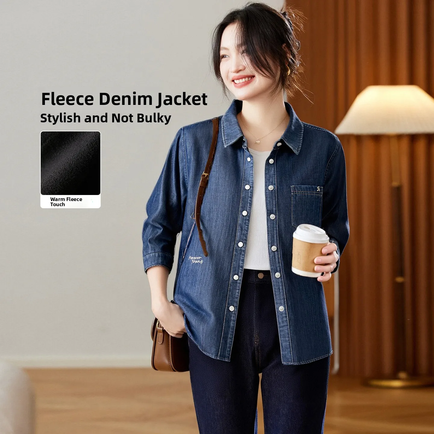 

Утепленная джинсовая куртка с хлопковой подкладкой, прямой крой, длинный рукав, женская, модная, зимняя коллекция