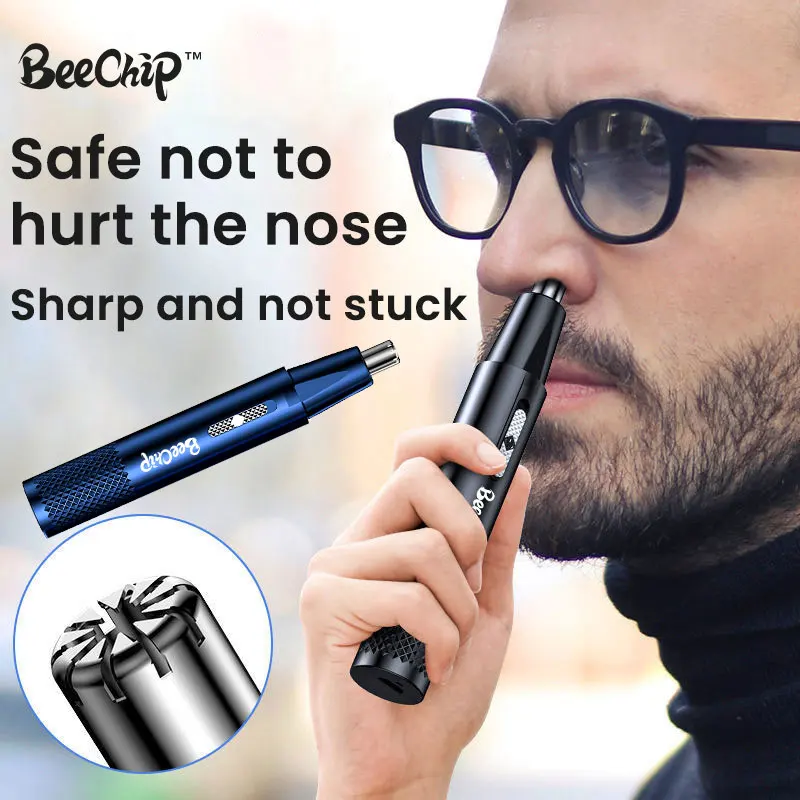 Blue USB Rechargeable Electric Nose and Ear Trimmer for Men Automatic Washable Shaving Tool for Smooth and Painless Grooming