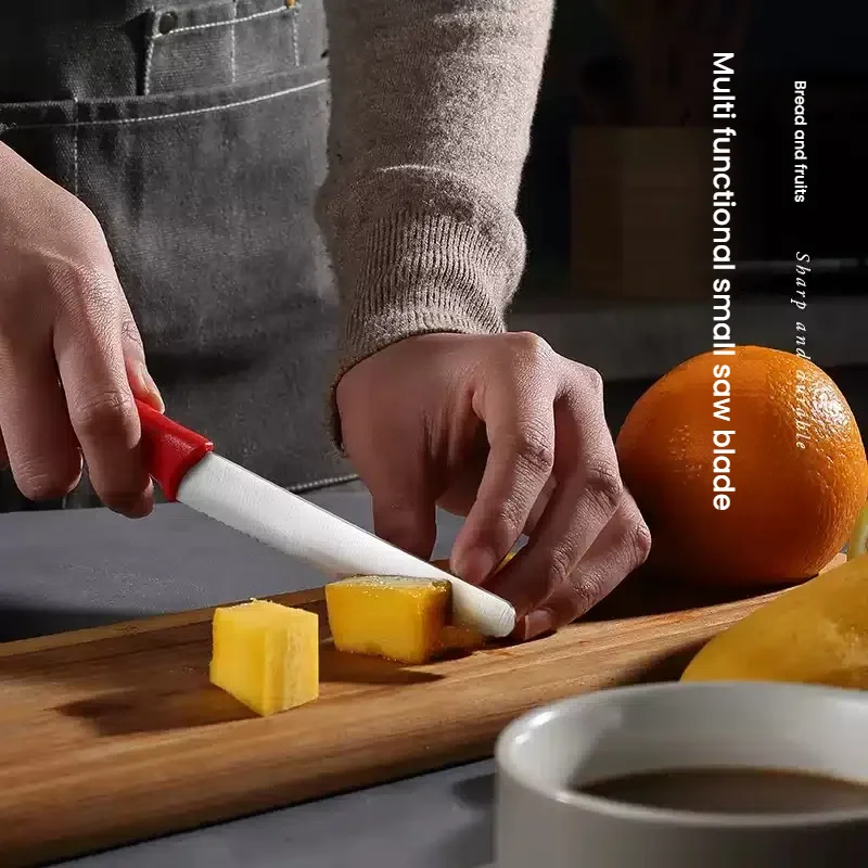 Gezahntes Steakmesser, Edelstahl-Steakmesser mit spitzem Schwanz-Kunststoffgriff, multifunktionales Brot-Dessertmesser für die Küche – Detail 7