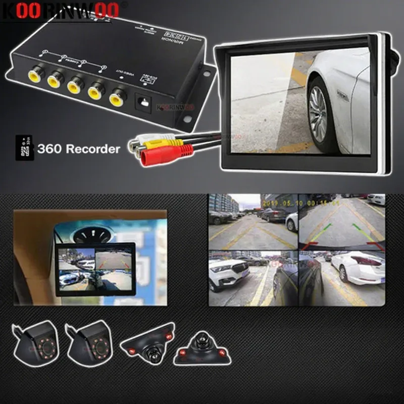 Video Recorder Car DVR 360 Cyclic Recording Memory Card 4 Ways Black Box  For Side View Front Rearview Camera Monitor Vehicle