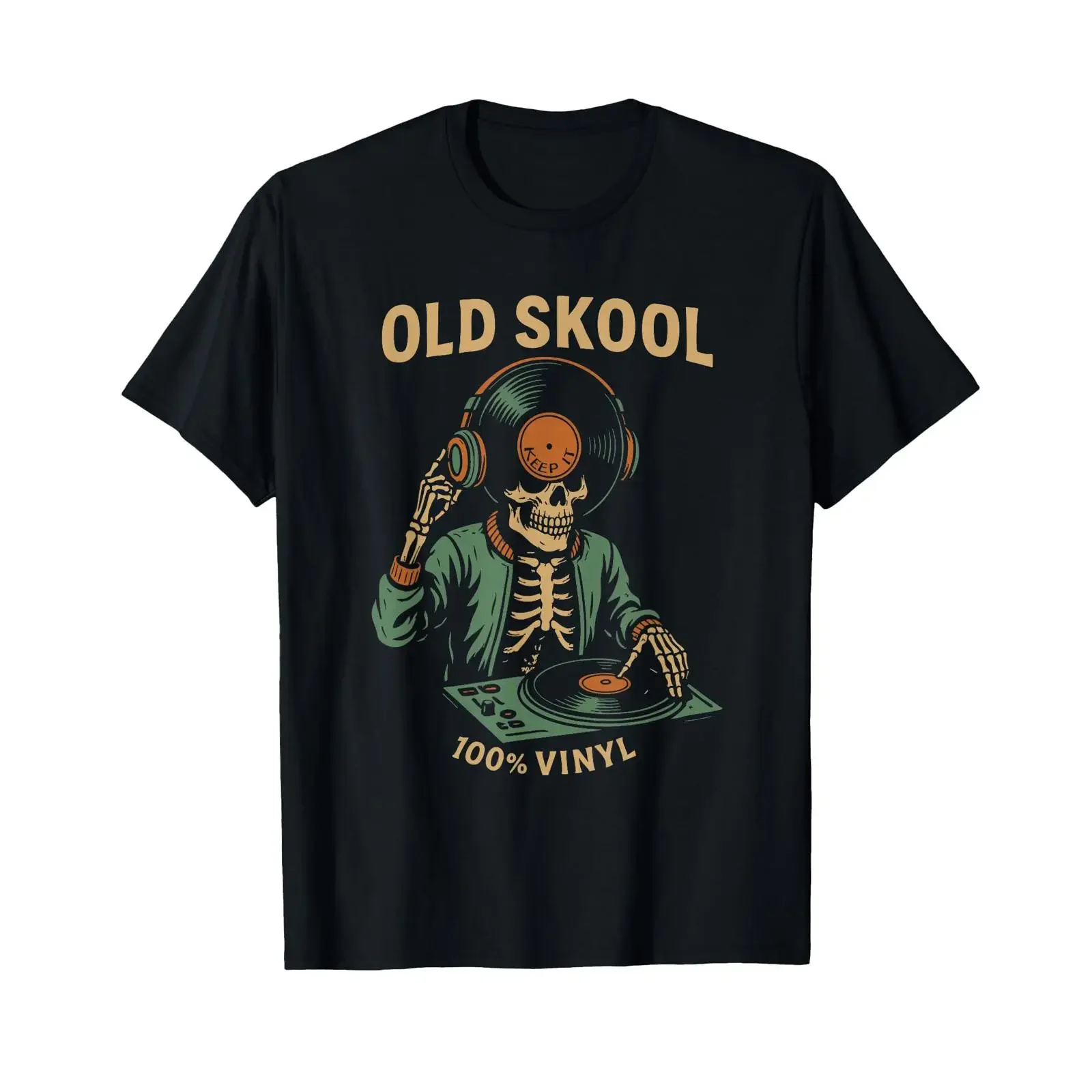 Old Skool Vinyl DJ Skeleton Retro Rave Record Music Raving T Shirt vintage Washed Comfortable Stylish Versatile Stretched homme